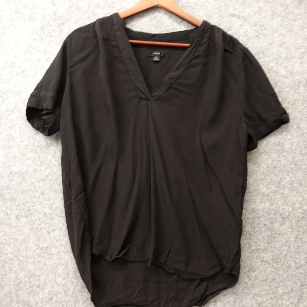 Black Split Neck Blouse Womens SMALL Flowy Oversized Career Summer Light J CREW